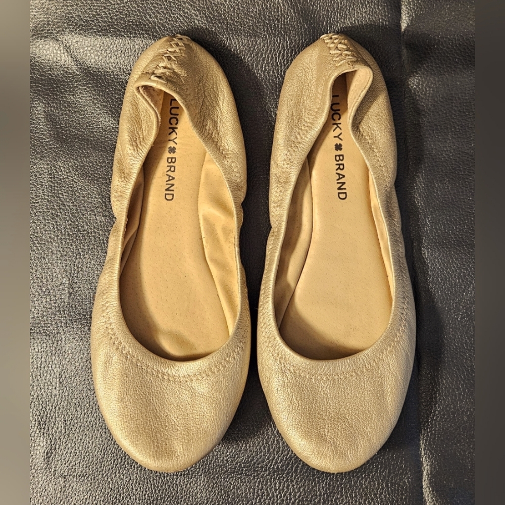 Lucky Brand Leather Gold Metallic Flats Sz 8M